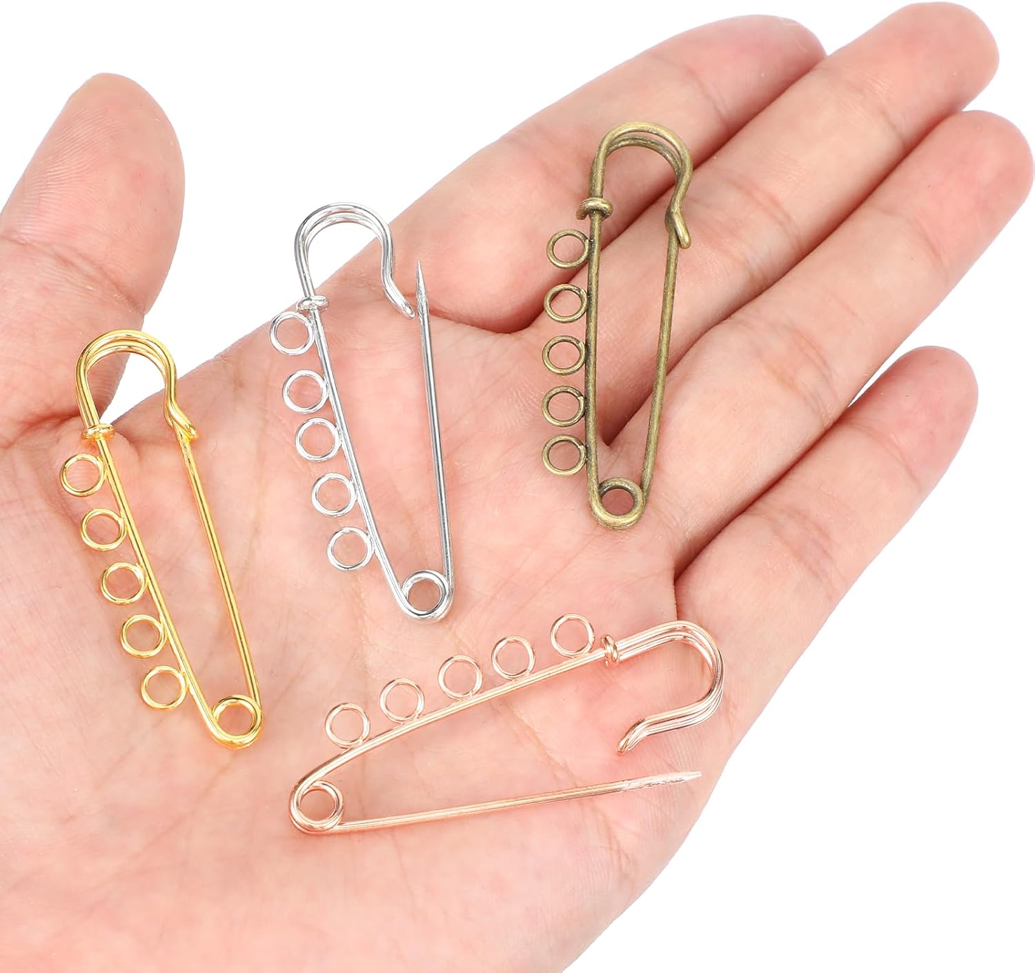 20 Pcs Large Safety Pins Heavy Duty 1.96 x 0.59 inch Safety Pins Brooch with 5 Loops Brooch Pin for Crafts Blankets Skirts Knitted Fabric Women Gold Silver Antique Bronze Rose Gold
