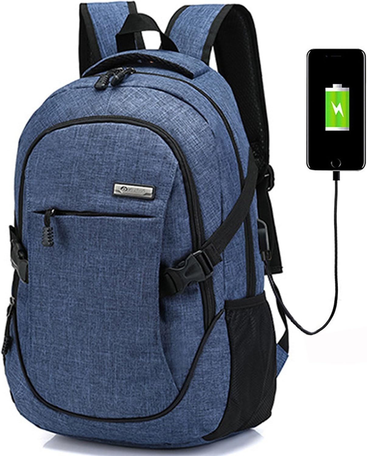 Laptop Computer Backpack Hopesport External USB Charge Port with Built-in USB Charging Cable School Travel Backpacks (blue)
