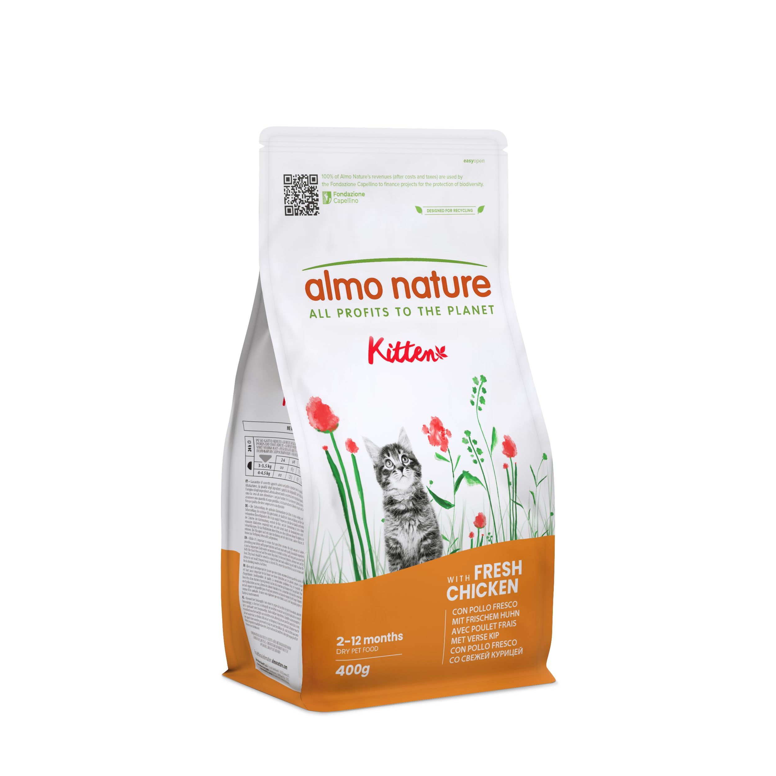Almo Nature Kitten – Kitten Croquettes for Kittens with Fresh Chicken – for Balanced Growth from 2 to 12 Months, Suitable for Pregnancy and Breastfeeding – 400 g Bag