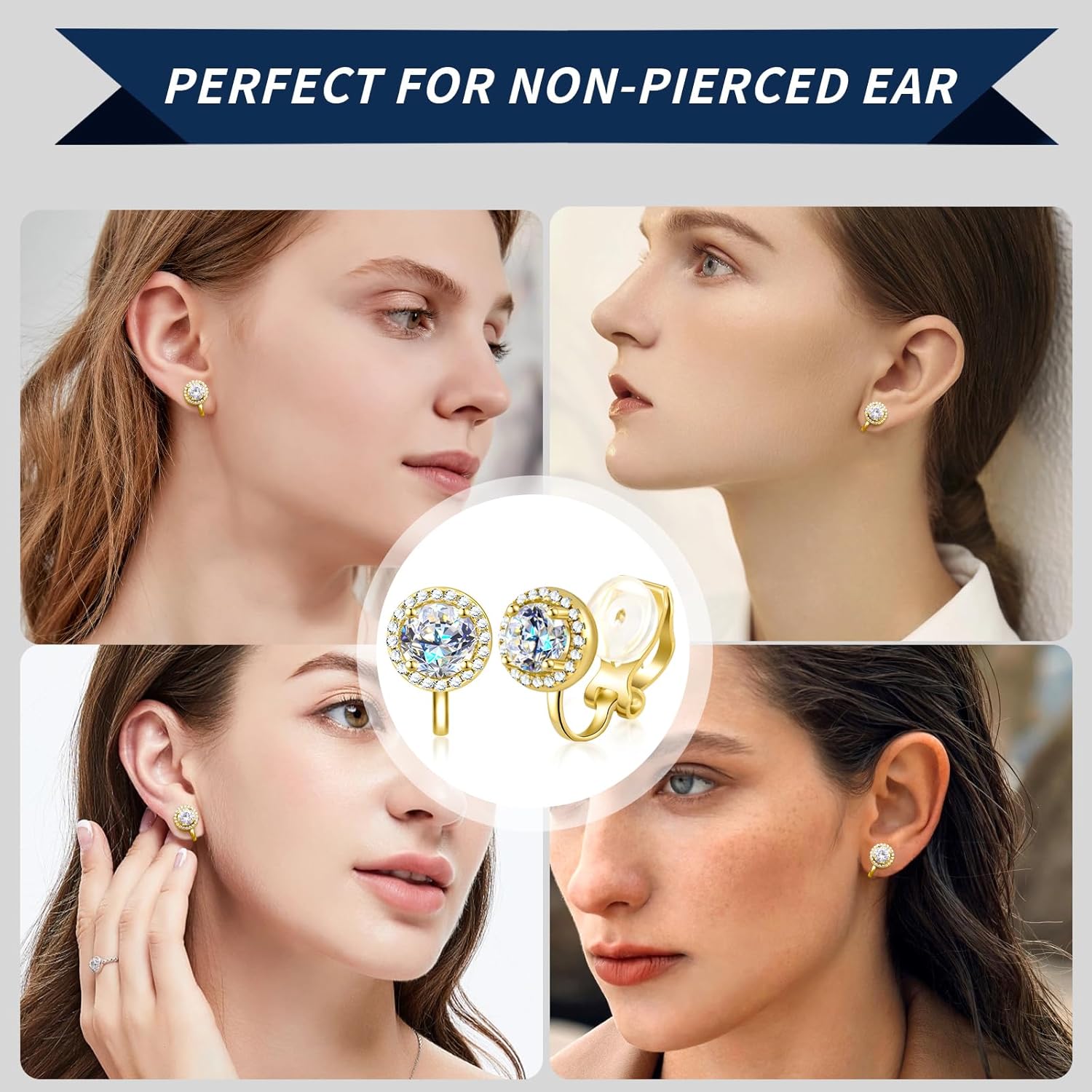 Moissanite Earrings Clip On Earrings Women Comfortable Non Pierced Earrings Hypoallergenic 18k Gold Plated Sterling Silver Lab Diamond Clip Earring Jewelry Gift for without Piercing Ear 1.0Carats
