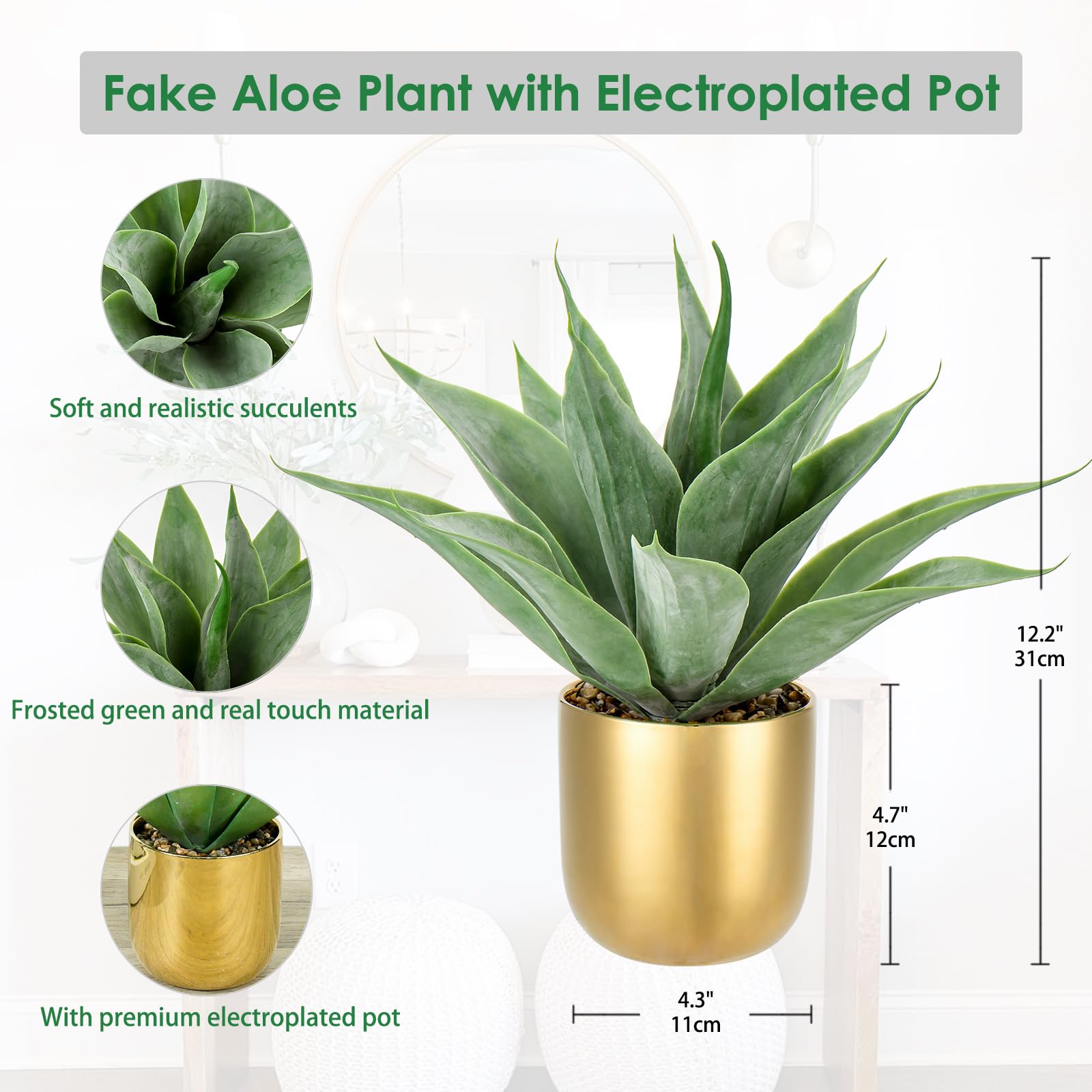 Hollyone 13" Artificial Aloe Fake Potted Plant - Image 2
