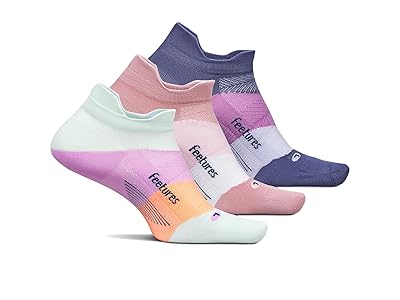 Feetures Elite Ultra Light No Show Tab 3-Pair Pack No Show Socks Shoes Crisp Mint/Pink Orchard/Future Dusk, Nylon/Spandex