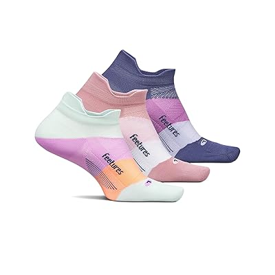 Feetures Elite Ultra Light No Show Tab 3 Pair Pack No Show Socks Shoes Crisp Mint/Pink Orchard/Future Dusk, Nylon/Spandex