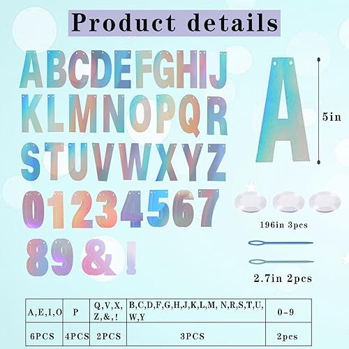 Miniatura 2 de Kit de 116 pancartas personalizables con purpurina para bricolaje, incluye 111 letras y números, 3 cuerdas y 2 dispositivos de roscado para