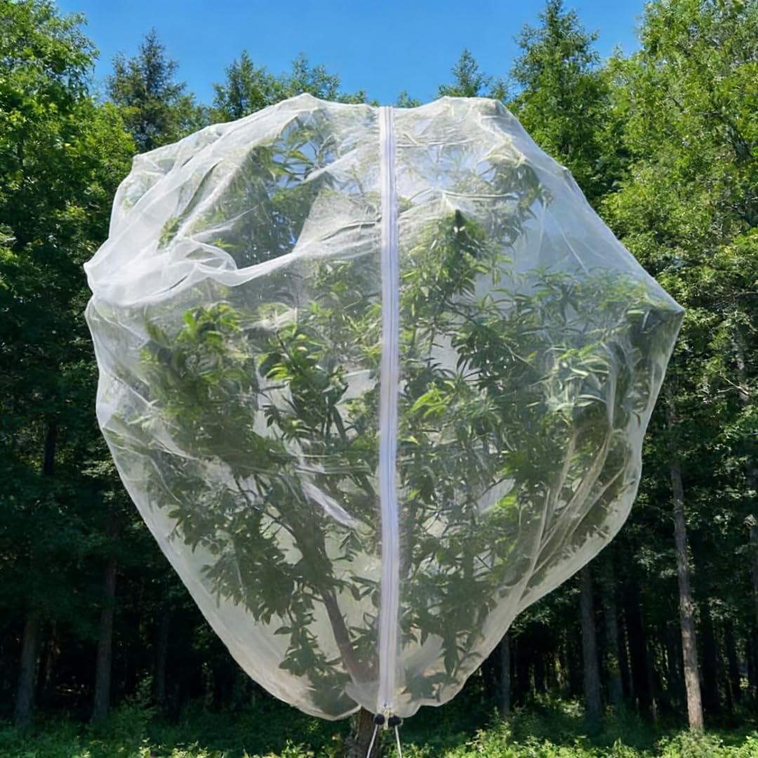Photo 1 of 1 Pack 15x15ft Extra Large Fruit Tree Netting with Double Zipper & Double Drawstring, Heavy Duty Bird Netting for Fruit Trees, Reusable Tree Net to Protect Large Trees from Birds, Squirrels, Deer
