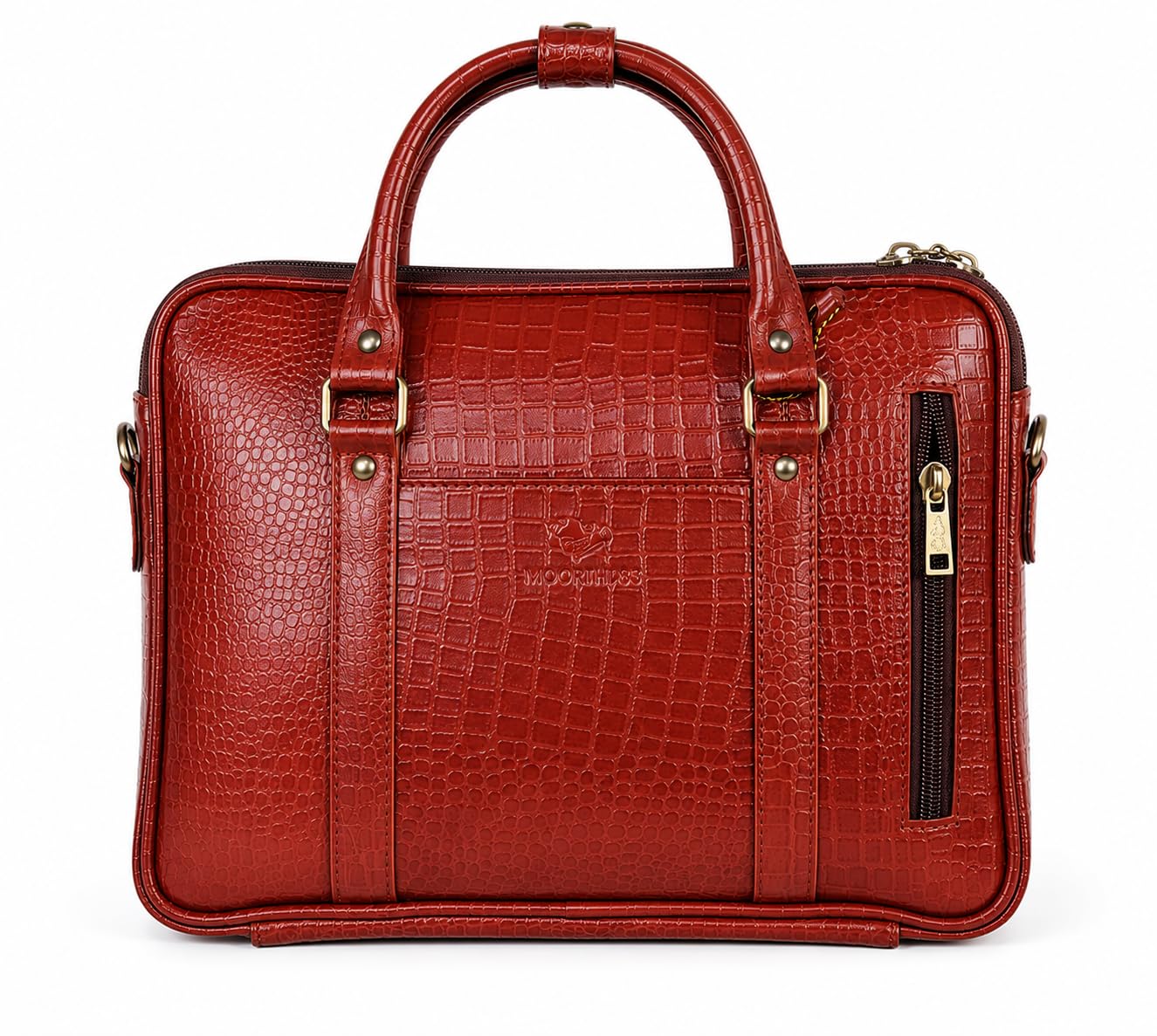 Moorthiss Women's Briefcase Bag, Red Croc-Embossed Faux Leather-image-46