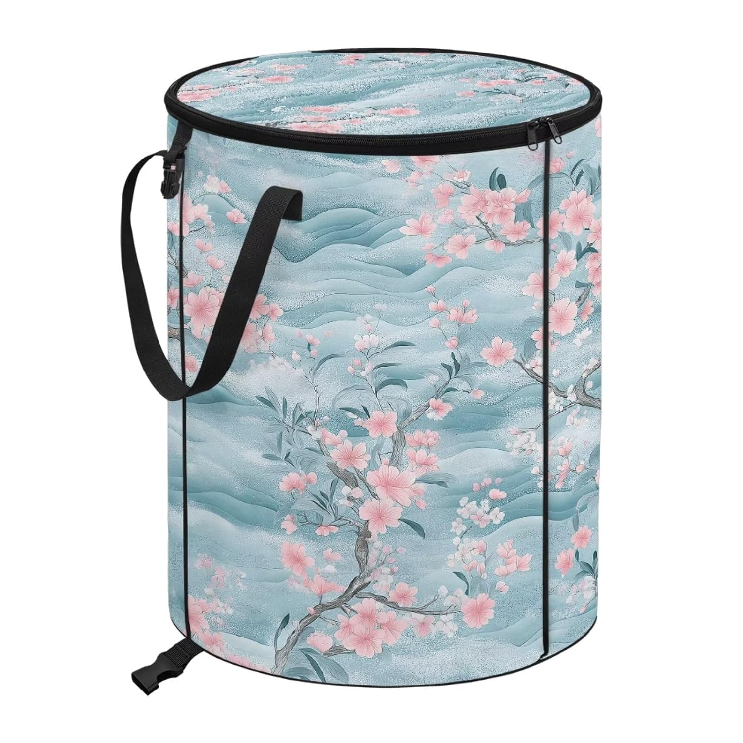 Cozeyat Marble Cherry Blossoms Collapsible Trash Can for Camping - Outdoor Reusable Garbage Bag with Zipper, Perfect for RV, Picnics & Lawn Care