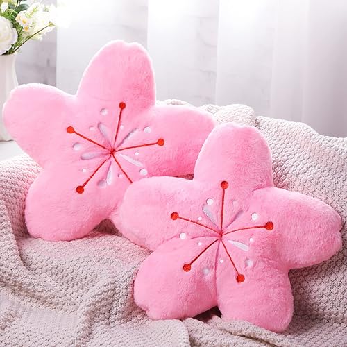 Unittype 2 almohadas con diseño de flor de cerezo, decoración estética, cojín de suelo Sakura, decoración de habitación, cojín de asiento Kawaii