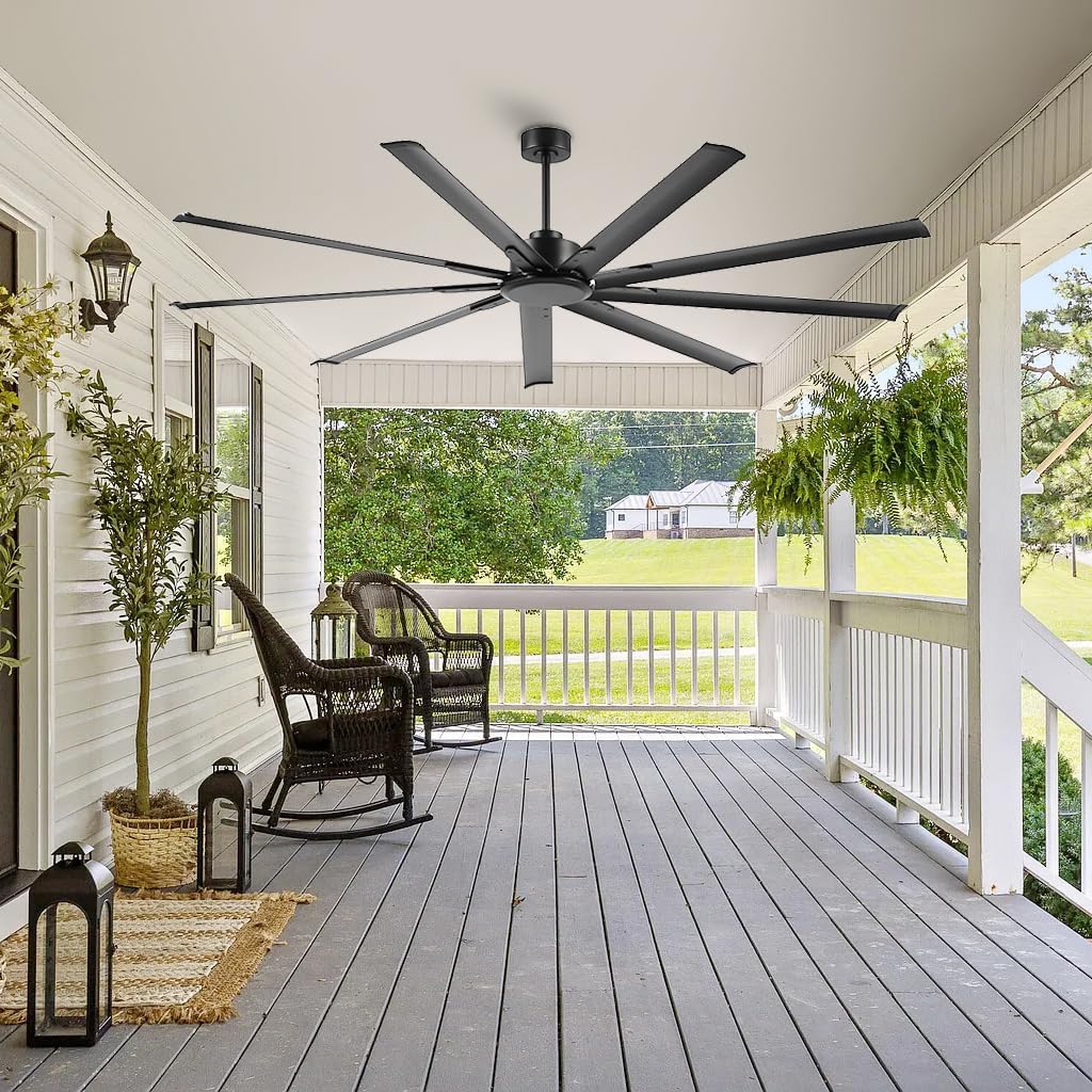 LEDLUX 84" Ceiling Fan no Light Black, Reversible DC Motor, 6 Speed Remote Control, Industrial 9 Aluminum Blades with 4.5"/12"/24" Downrods for Home or Commercial, Living Room/Warehouse