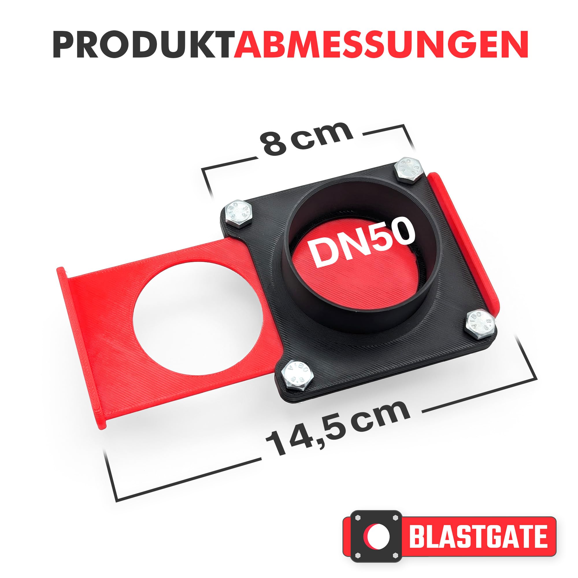 BlastGate - Set di 2 valvole a saracinesca da 50 mm DN50 per officina, aspirazione del flusso d'aria, robusta valvola a scorrimento PLA grigio/rosso per controllo della polvere, lavorazione del legno