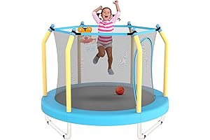 Kids Trampoline with Net and Basketball Hoop