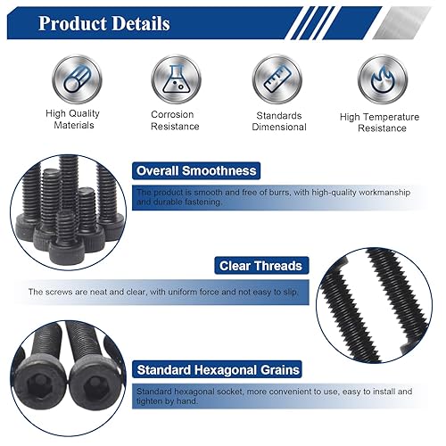 Miniatura 5 de MroMax Surtido de 270 tornillos M4, tornillos de cabeza hexagonal métrica, tornillos M4x6mm0.315 in0.472 in0.630 in0.787 in1.181 in, tuercas y