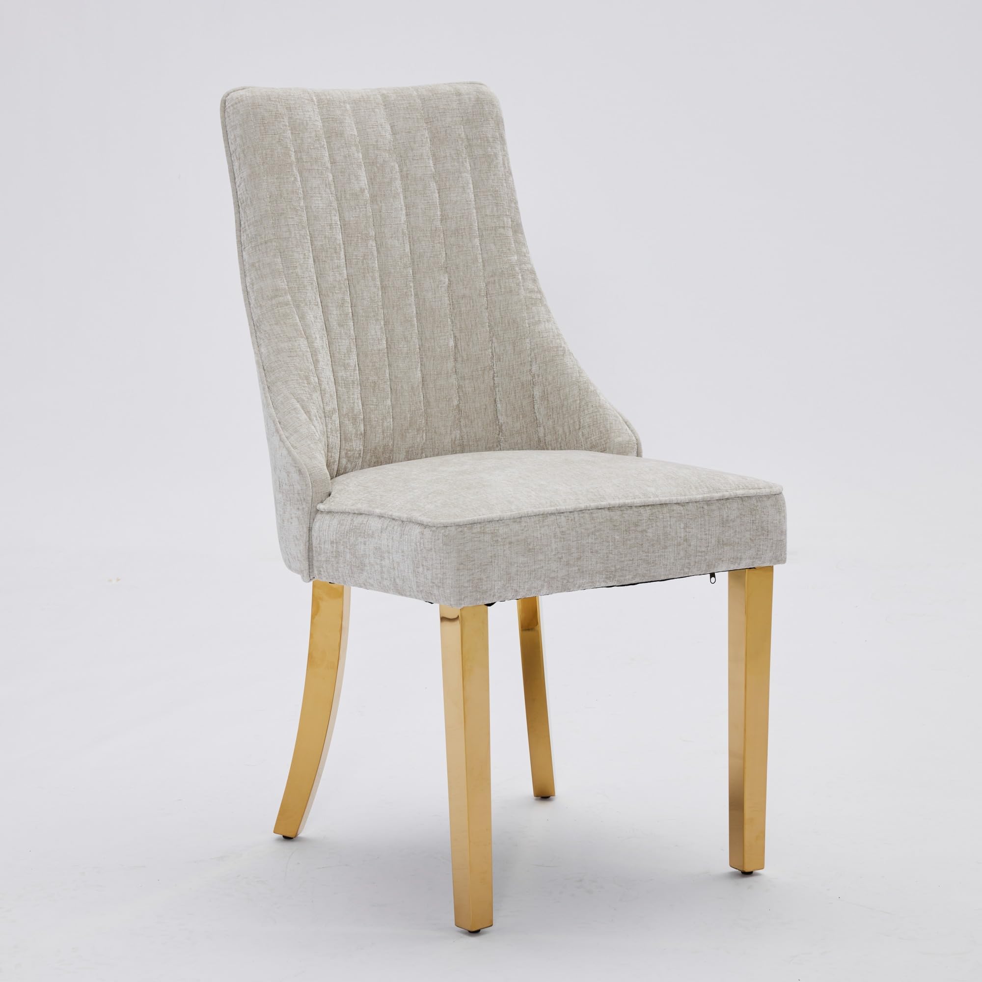 Silla de Comedor Respaldo Alto y Cojín Cómodo, Estructura Elástica Triple, Patas de Acero Inoxidable Dorado, Fácil de Montar