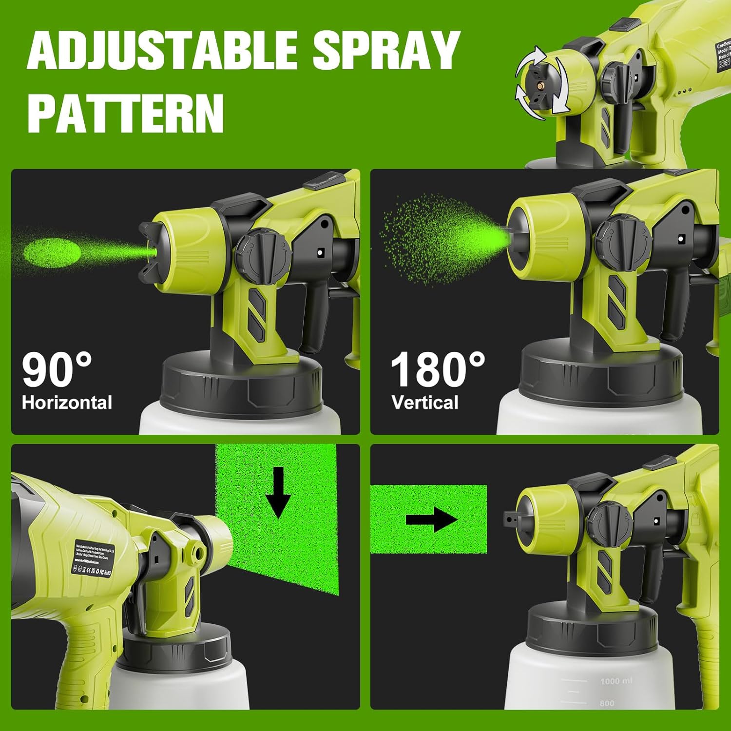 Brushless Cordless Paint Sprayer for Ryobi 18v Battery(Battery Not Included) 150 Din/s Viscosity,1000ml/min High Flow,Electric Spray Paint Gun for for House Painting