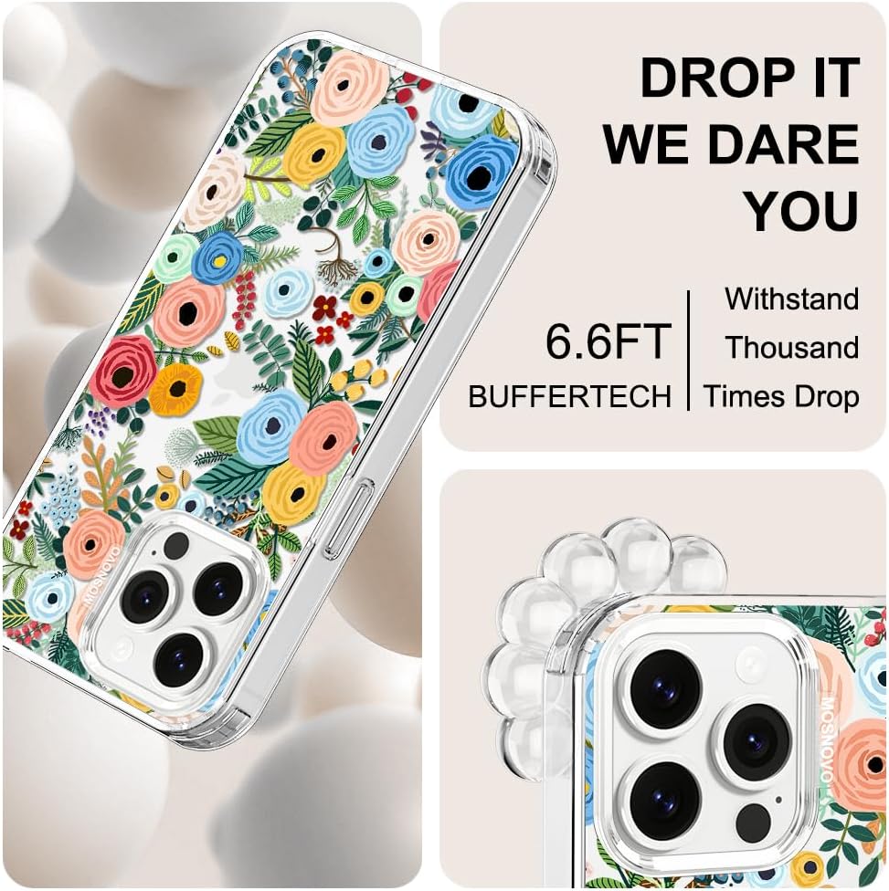 MOSNOVO Case for iPhone 13 Pro Max, [Buffertech 6.6ft Military-Grade Drop Protection] [Anti Peel Off Tech] Clear TPU Bumper Phone Case Cover Design - Pastel Floral Garden - Image 5