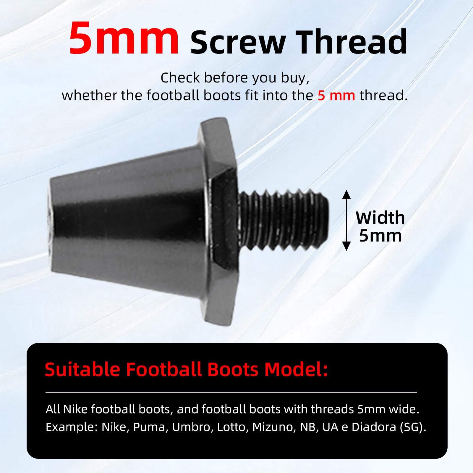 12 Pezzi Tacchetti Ferro Calcio in Alluminio, Compatibili con Nike, Puma, Umbro e Mizuno, Filettatura M5, 8 x 11 mm e 4 x 13 mm, con Chiave Inclusa