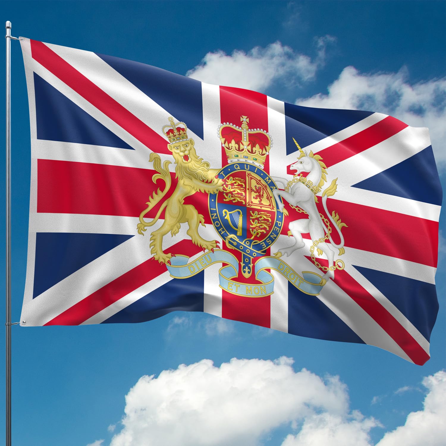 Union Jack Flag - British Flag with Royal Coat of Arms - Double-Sided ...