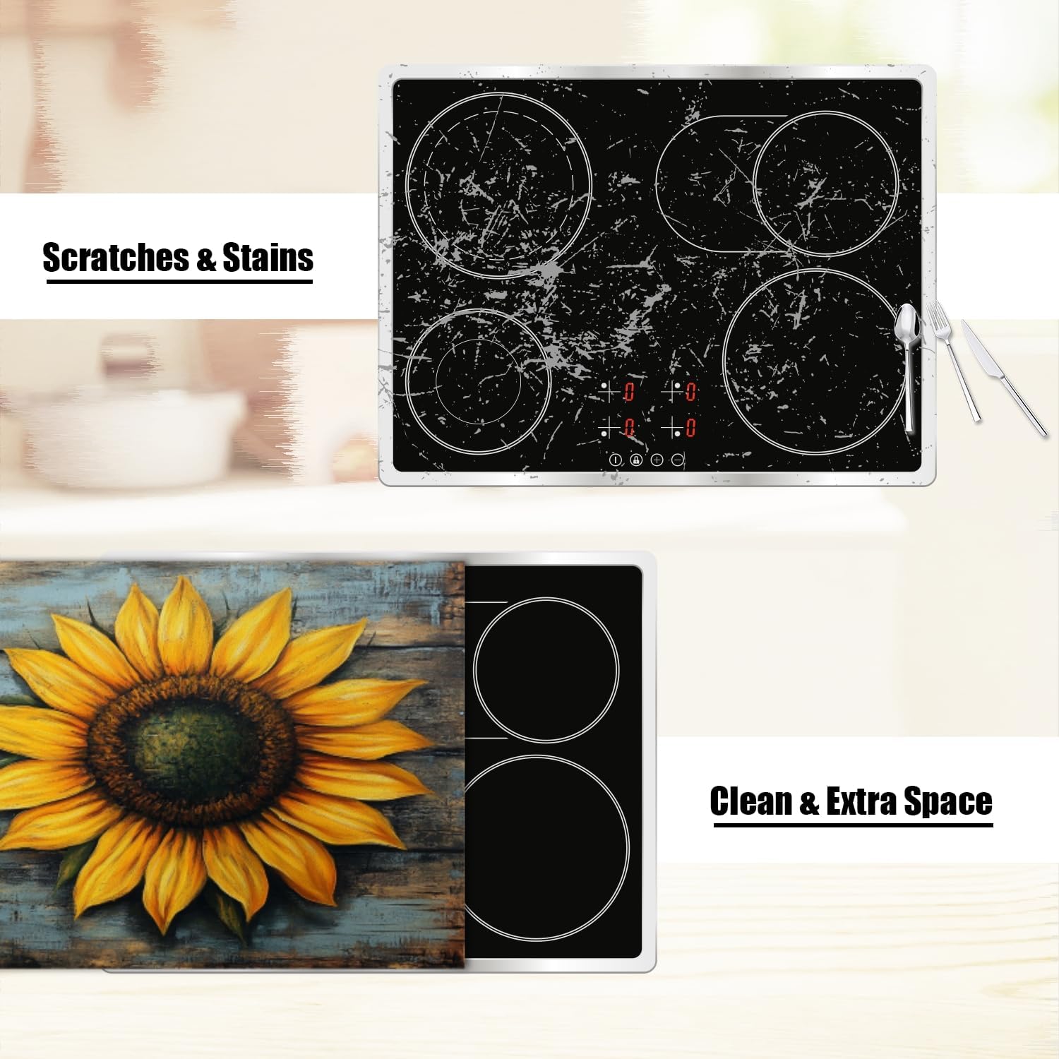 Silicone Stove Mat for Glass Top Stove, Sunflower With Bright Yellow Petals Electric Stove Cover Mat, 28 x 20 Inch Heat - Resistant Gas Gtove Burner Covers Glass Stove Top Protector