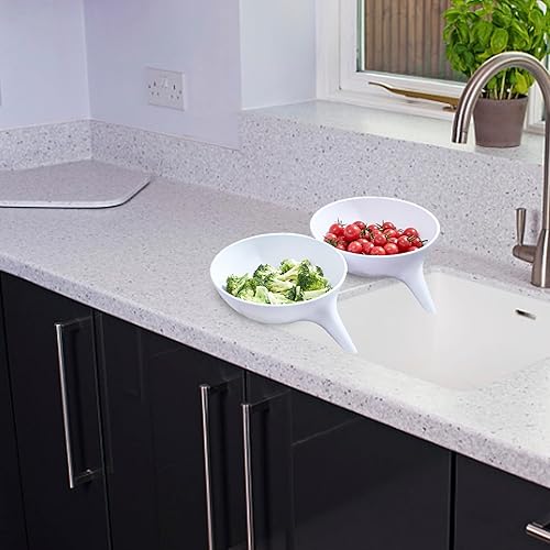 Miniatura 8 de Cuenco colador de frutas con boquilla, 2 unidades, escurridor multifuncional, cesta de alimentos, cesta de drenaje para fregadero de cocina, cesta