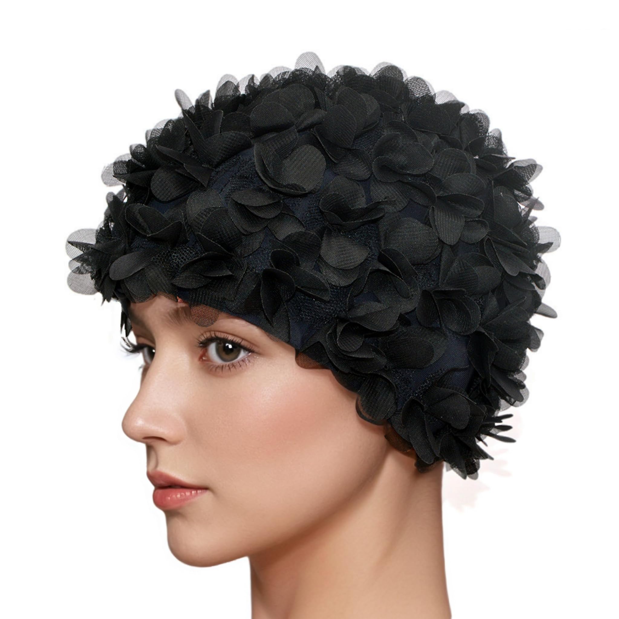 Gorro de baño Vintage de Encaje con pétalos Florales para Mujer