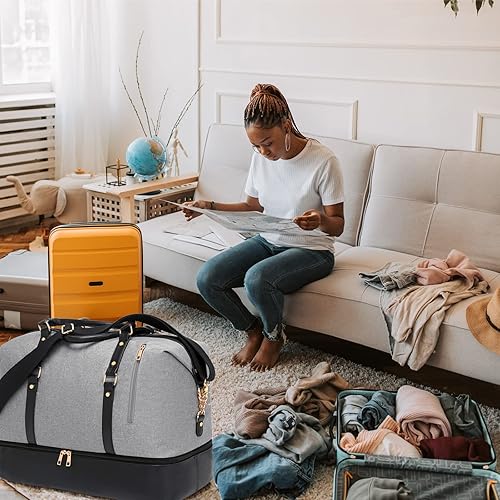 Miniatura 2 de Bolsas de fin de semana para mujer, bolsa de viaje de gran tamaño para mujer, bolsa de lona de transporte con compartimento para zapatos