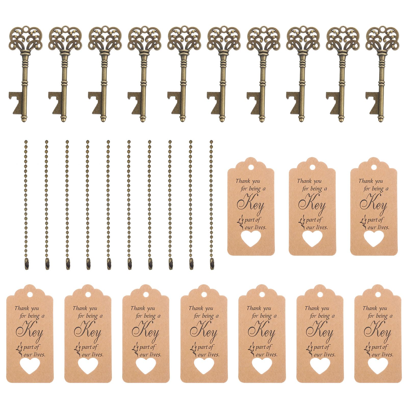 PATIKIL Vintage Key Bottle Openers, 10 Pcs Wedding Party Favor Souvenir Gift Set including Thank You Tag