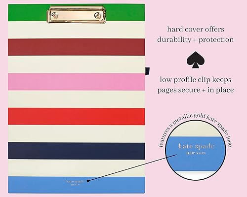 Miniatura 2 de Kate Spade New York Folio portapapeles con clip de perfil bajo, bloc de notas con forro, bucle para bolígrafo y bolsillo, rayas de aventura