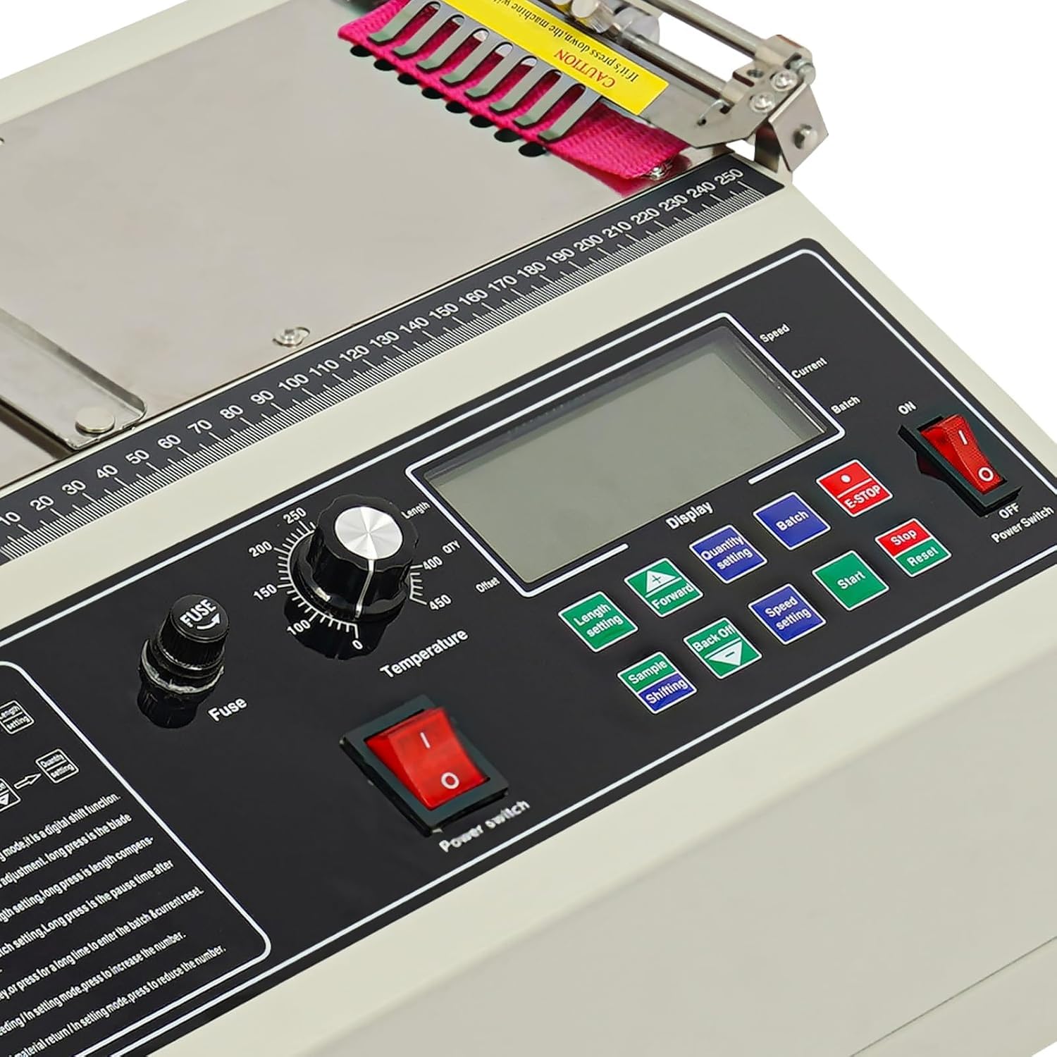 Coupe-sangle automatique avec écran LCD pour la découpe précise des bandes élastiques, rubans et rubans