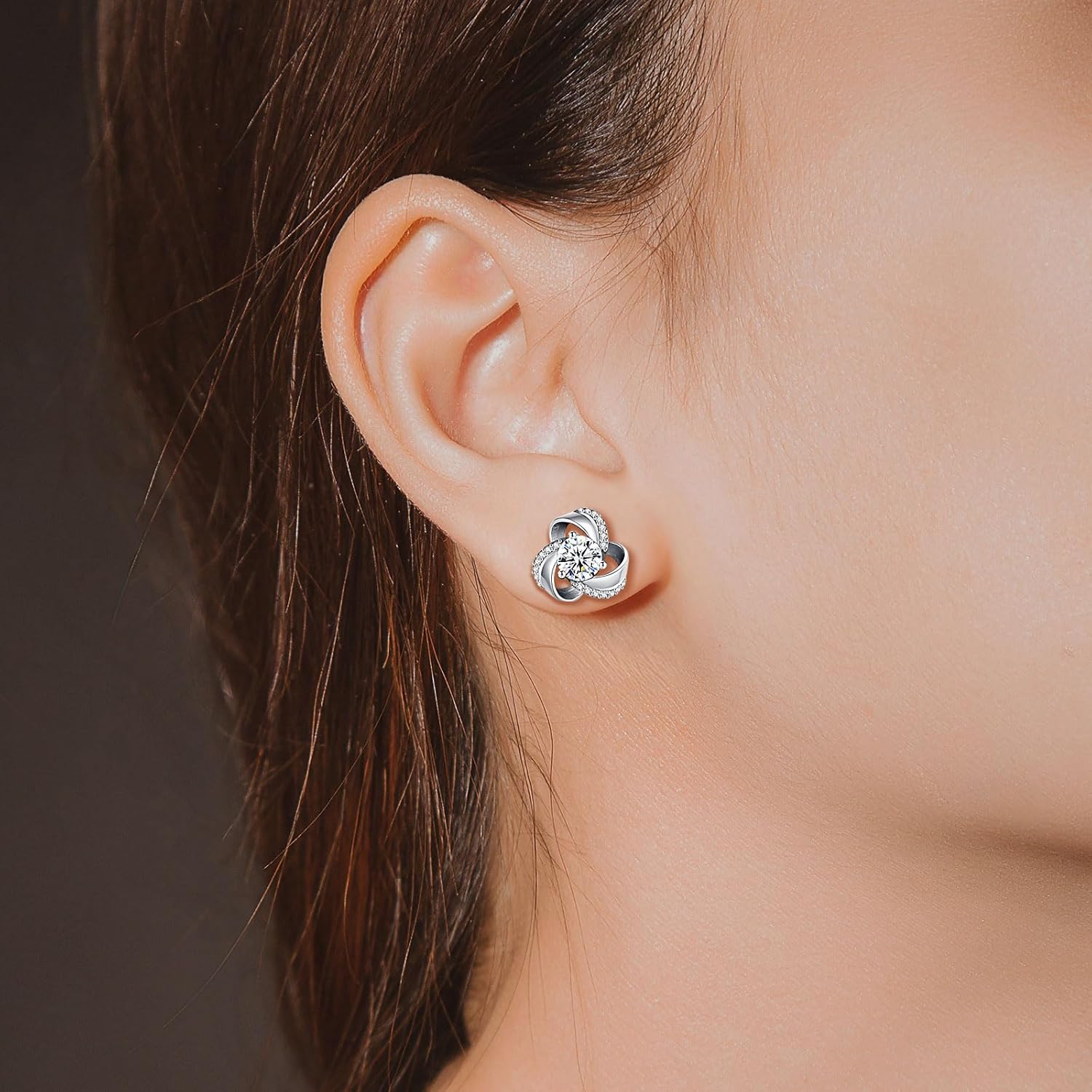 INFUSEU Sterling Silver Love Knot Earrings Necklaces for Women Girls, Romantic Love Forever Gifts for Girlfriend/Wife/Daughter - Image 3