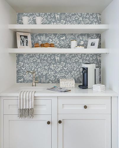 Miniatura 8 de Timeet Papel tapiz autoadhesivo con diseño floral de 16.14 x 118.11 pulgadas, para despegar y pegar, diseño de gatos, pájaros y árboles, papel tapiz