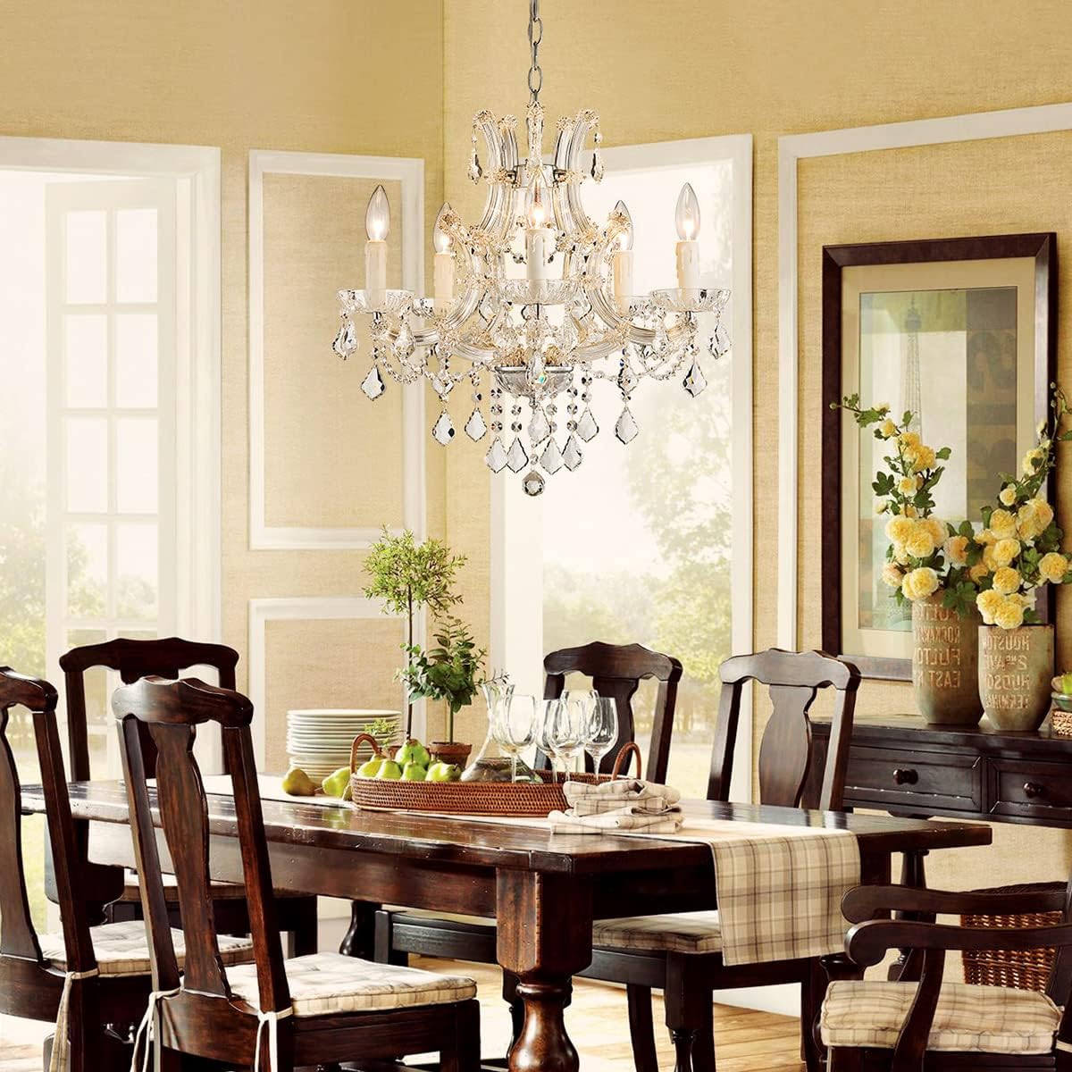 Saint Mossi 5 Light Crystal Maria Theresa Chandelier, Modern K9 Crystal Chandelier Lighting,Crystal Pendant Lighting Fixture for Dining Room,Bedroom,Living Room,H22 x W20 with Adjustable Chain