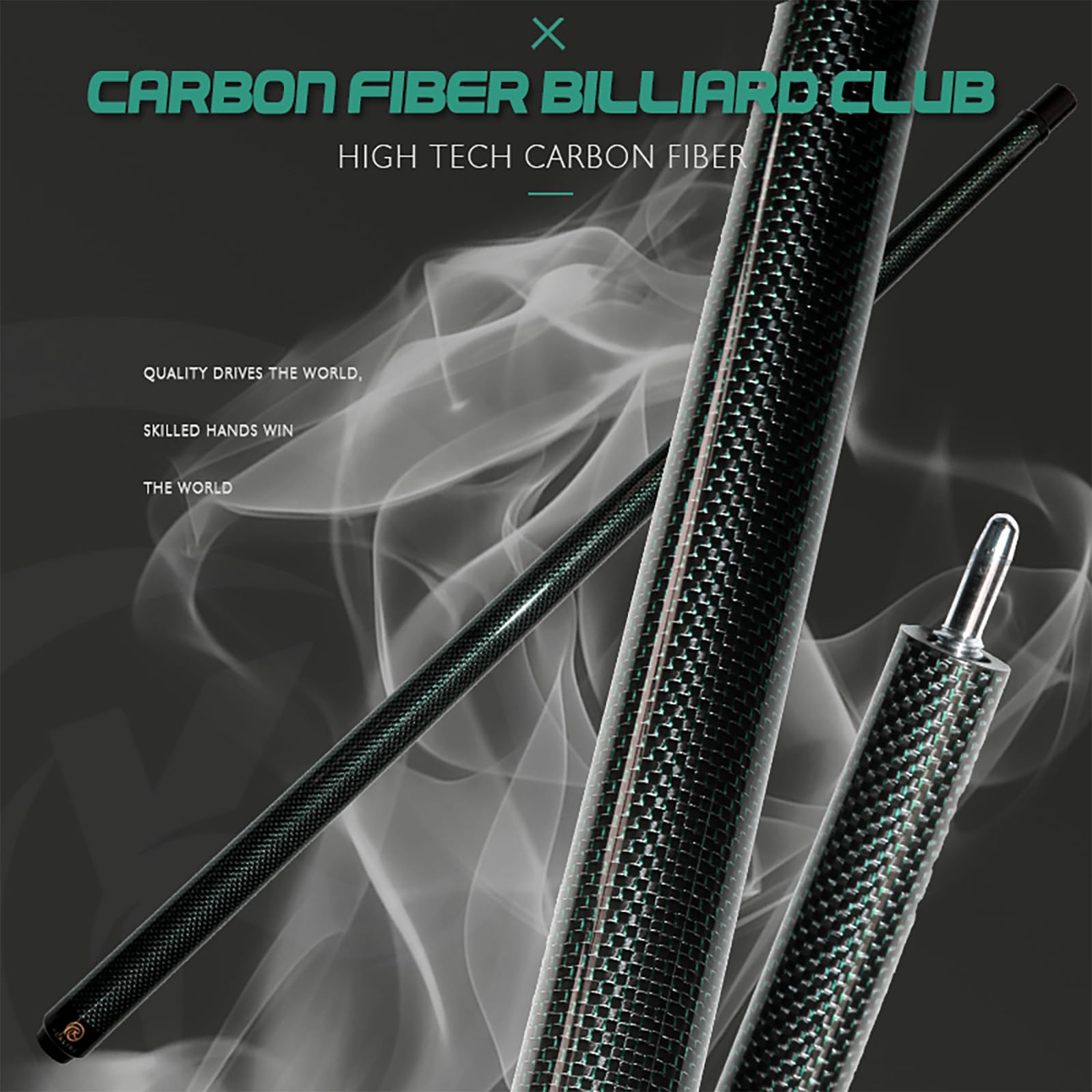 KHEALING Taco de billar de fibra de carbono de 58 pulgadas, estructura 1/2, conector de 3 dientes, punta de 12,4 mm, 540-567 g, adecuada para jugadores de billar profesionales