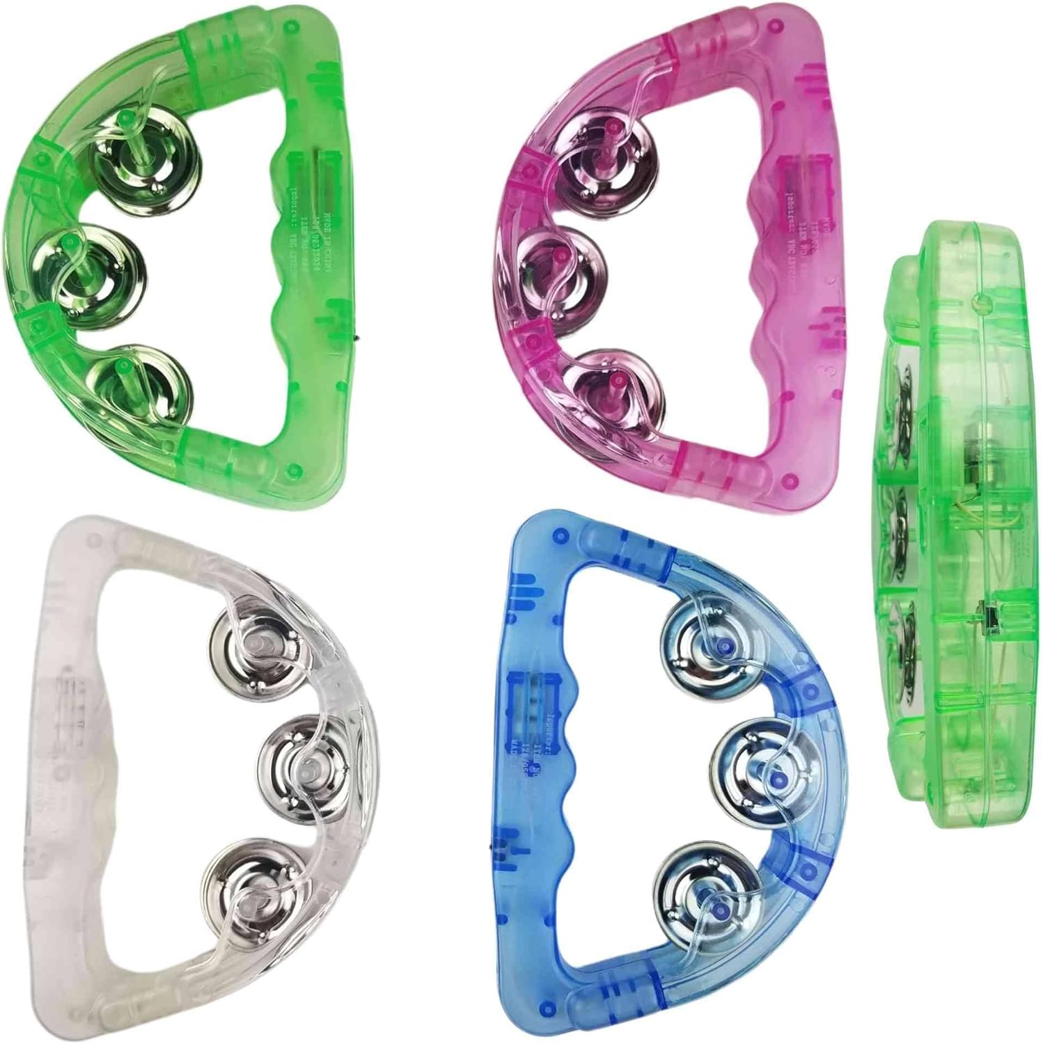 Bulk of 12 Half Moon Light Up Musical Tambourine With Multicolor Flashing LED Lights and 5 Metal Jingles, Parties, Raves, Concerts, Performance, Weddings, Birthdays, Premium Large