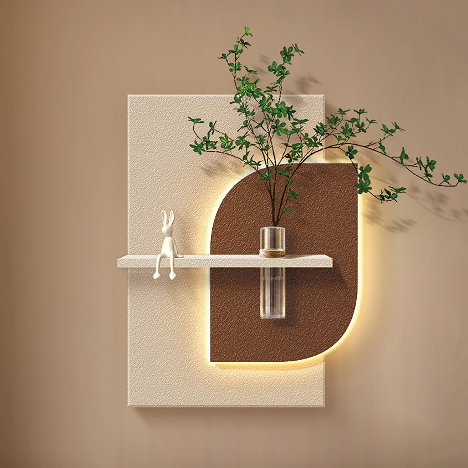 Cuadro decorativo LED en relieve 3D, colgante de pared con plantas y luces LED, decoración de pared de arenisca sin bordes, ideal para sala de estar, entrada o pasillo Incluye fuente de alimentación