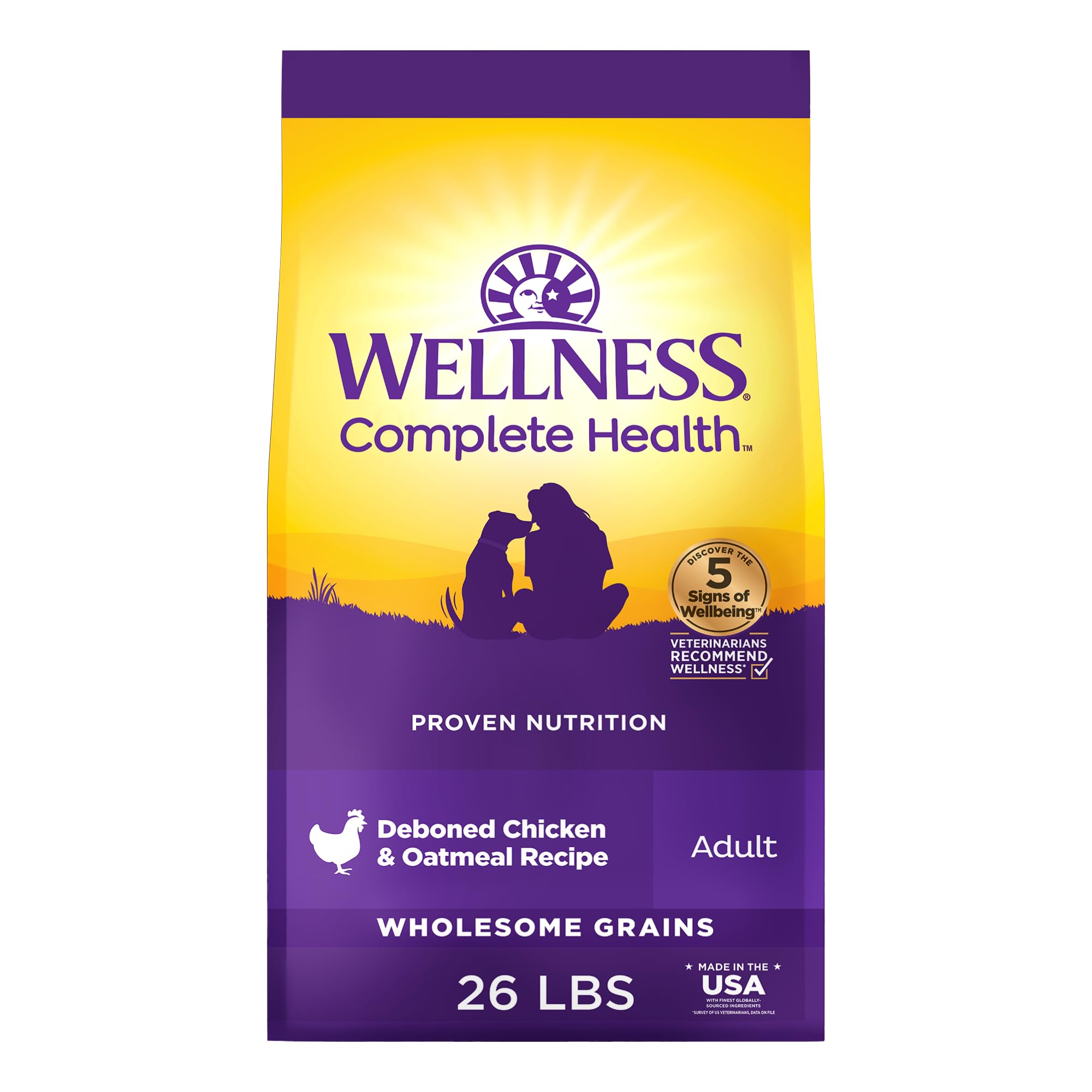 Wellness Complete Health Dry Dog Food, Wholesome Grains, Natural, Chicken & Oatmeal Recipe