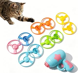 11 Pieces Cat Toys Interactive Fireer Set with 1 Thrower and 10 Pilopeller Interactive Flight Propeller Toy for Indoor Cat Activity Hunting Training