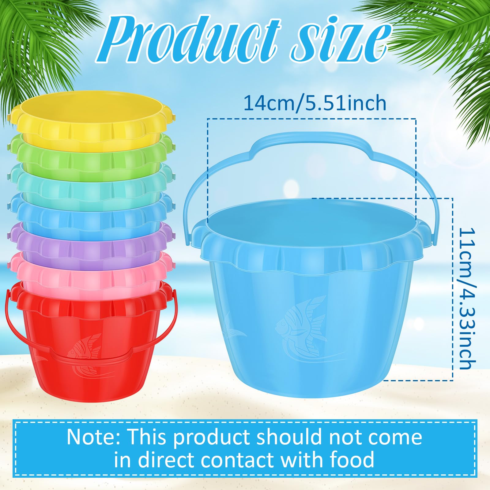 14 cubos de agua de 5.51 pulgadas para niños, mini cubos de arena, cubo pequeño de plástico con asas, cubo de arena de juguete de colores brillantes para la playa y jugar en la piscina, fiesta 2