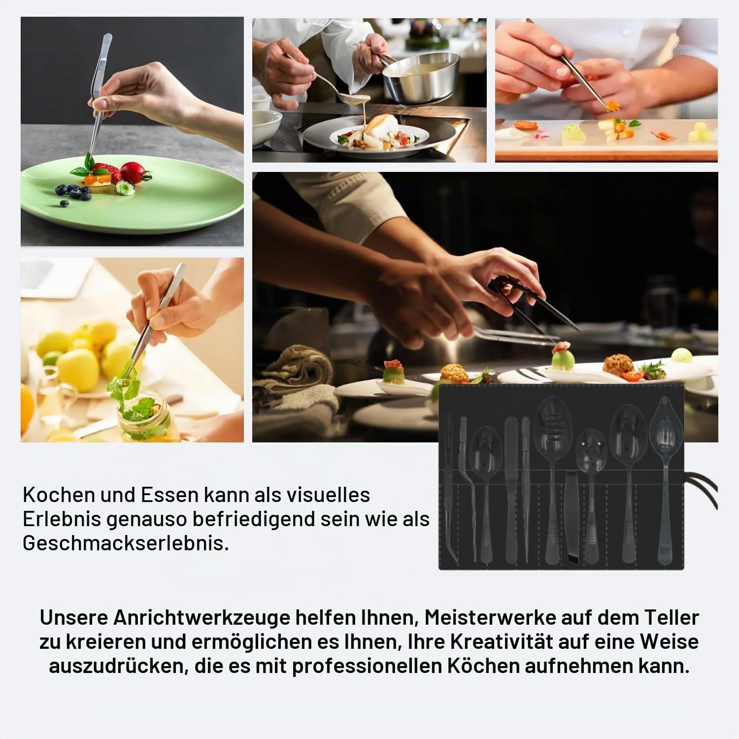Professionelle Kochutensilien | Anrichtungswerkzeuge Kochset | Einzelteil-Kochwerkzeugset | Hochwertiges Kochwerkzeugset aus Edelstahl | Küchenpinzetten & Pfannenwender und Schaumlöffel (10)