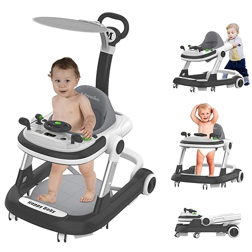 Andadores de bebé con ruedas, andador infantil para bebés con altura ajustable, cojín de asiento rápido y transpirable, andadores de bebé y centro