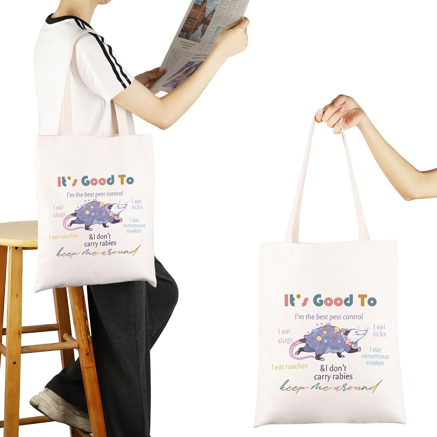 TOBGBE Opossums Gifts Possum Tote Bag Opossum Animal Novelty Gifts For Opossum Lovers Possums Mom Shopping Shoulder Bags image 4