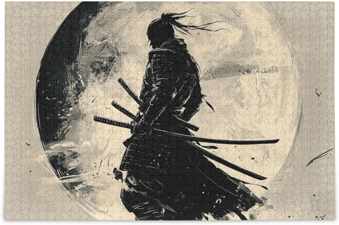 Jigsaw Puzzle for Adults 1000 Pieces, Samurai Japan Katana Moon Challenging Puzzle for Puzzles Lovers Jigsaw Puzzle for Party Entertainment, Family Games