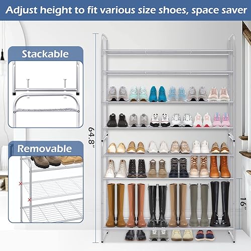 Miniatura 5 de KEETDY 4-Tier Long Shoe Organizer for Closet Floor, Wide Shoe Rack for Closet, Stackable Shoe Rack for Entryway Metal Shoe Shelf for 30 Pairs Men