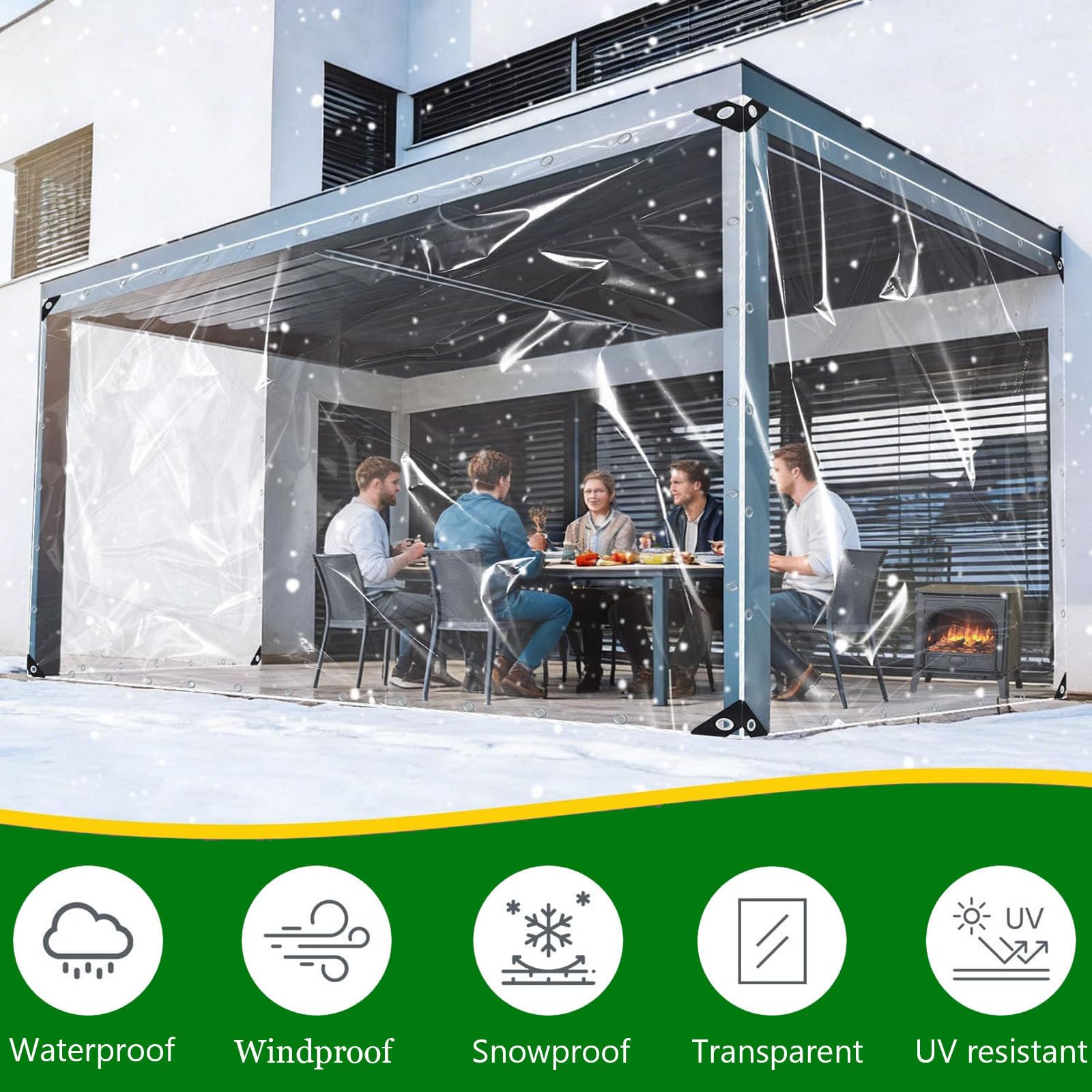 Bâche Transparente Extérieur 400g/m² PVC Renforcée Imperméable Anti-UV avec Œillets – Protection pour Serre, Pergola, Terrasse, Jardin et Balcon(4x4m)