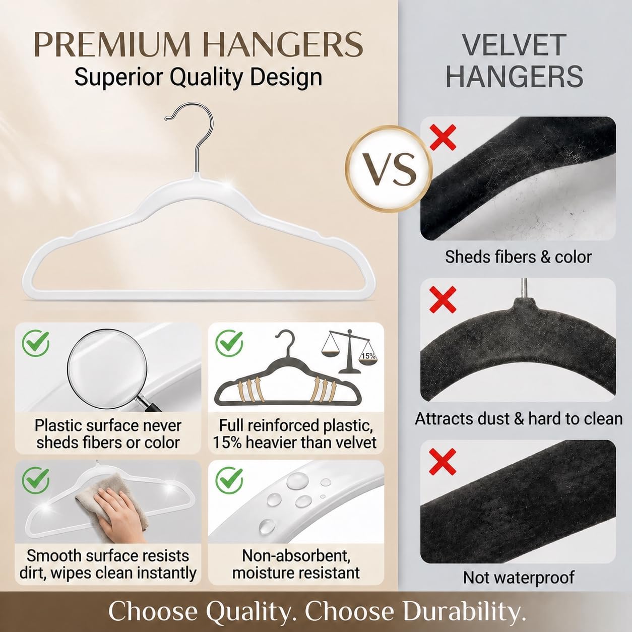 SMARTOR Plastic Hangers 50 Pack - Thin Clothes Hangers Heavy Duty | Durable | Lightweight | Space Saving | Slim | Flexible - Dorm Room Essentials for College Students - White