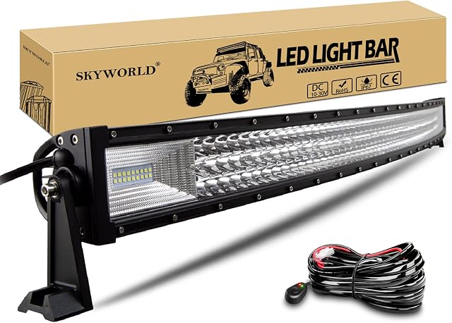 SKYWORLD Reflektor roboczy LED, 52", 132 cm, 67500 lm, wygięty, reflektor Combo Offroad, oświetlenie z wiązką przewodów, do 4 x 4, SUV, ATV, UTV, samochodu, traktora, koparki, ciężarówki, kolor biały,