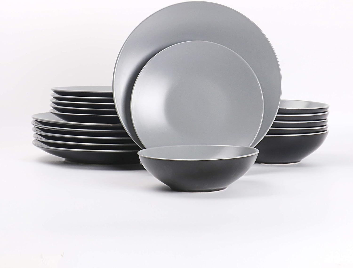 HomeVss Stoneware TwoTone Colors Life 18pc Dinner Set