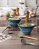 Vista 3 de UNICASA Juego de 2 cuencos japoneses para ramen con palillos, cucharas y reposos, cuencos de fideos de porcelana profunda de 26 onzas para Udon