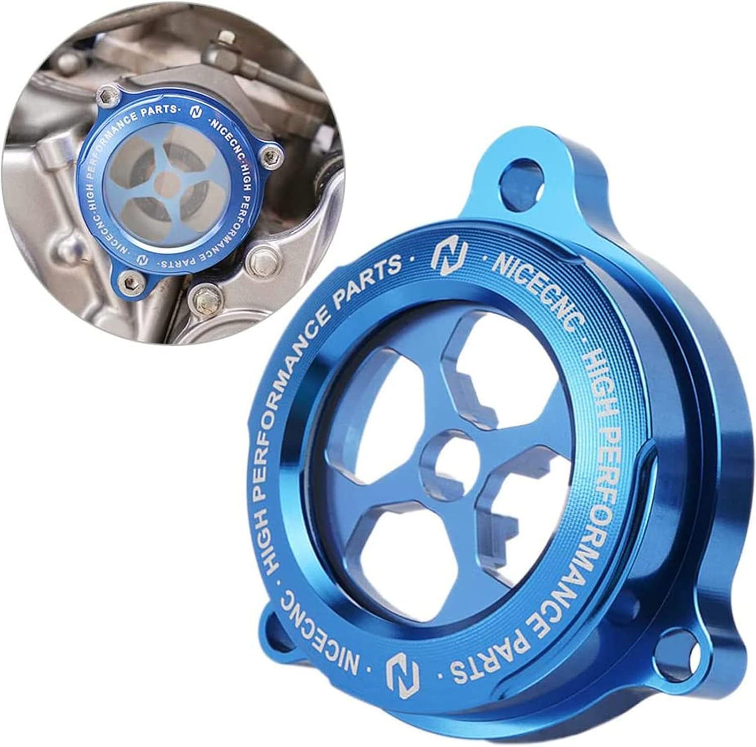 NICECNC Oil filtrar Cover With Observing Window Compatible with Yamaha Raptor 700 YFM700 2015-2023, Raptor 700R YFM700R,2009-2009 2011-2023, Replacement for 1S3-13447-00-00(Blue+Blue)