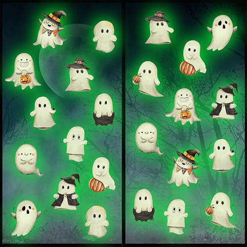 Calcomanías de ventana de fantasma de Halloween que brillan en la oscuridad, calcomanías de ventana de fantasma de Halloween luminosas de color