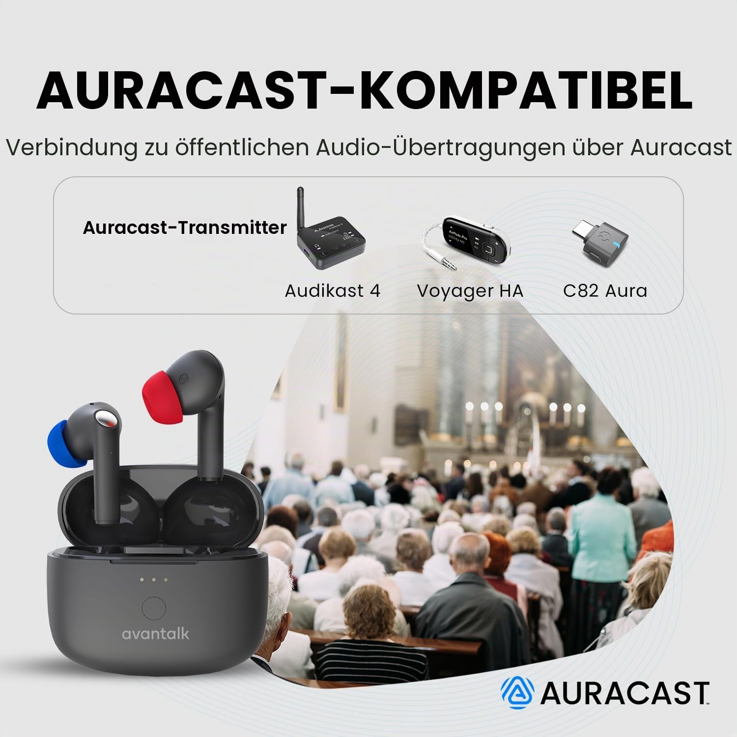 Avantalk Infinity NC – Zukunftssichere Auracast Kopfhörer, LE Audio & Bluetooth ohrhörer mit aptX Adaptive, niedriger Latenz, ANC, EQ-App & klaren Anrufen, Schwarz